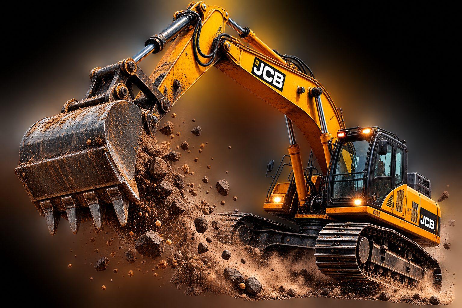 Yellow excavator digging into earth